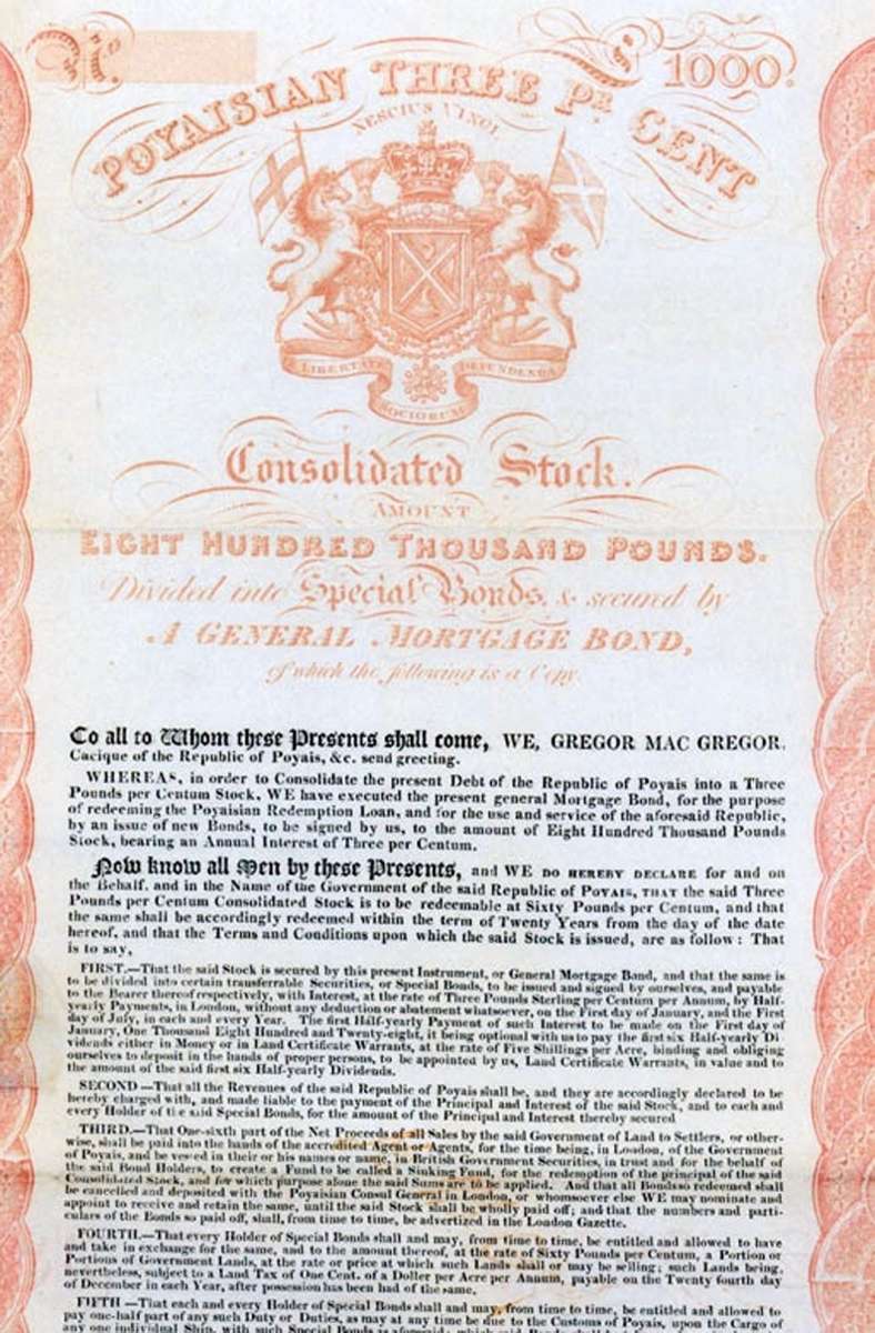 Wertloses Papier: eine Aktie von Poyais aus dem Jahr 1827
