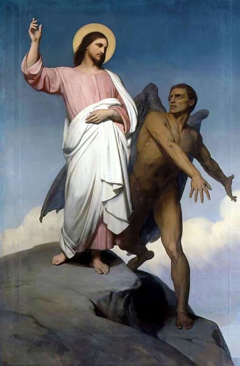 Die Versuchung Christi“, Gemälde des niederländischen Malers Ary Scheffer (1795-1858) von 1854.