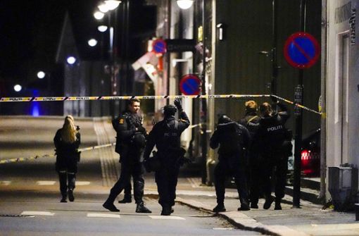 Polizisten ermitteln im Zentrum von Kongsberg nach einer Gewalttat Foto: dpa/Håkon Mosvold Larsen