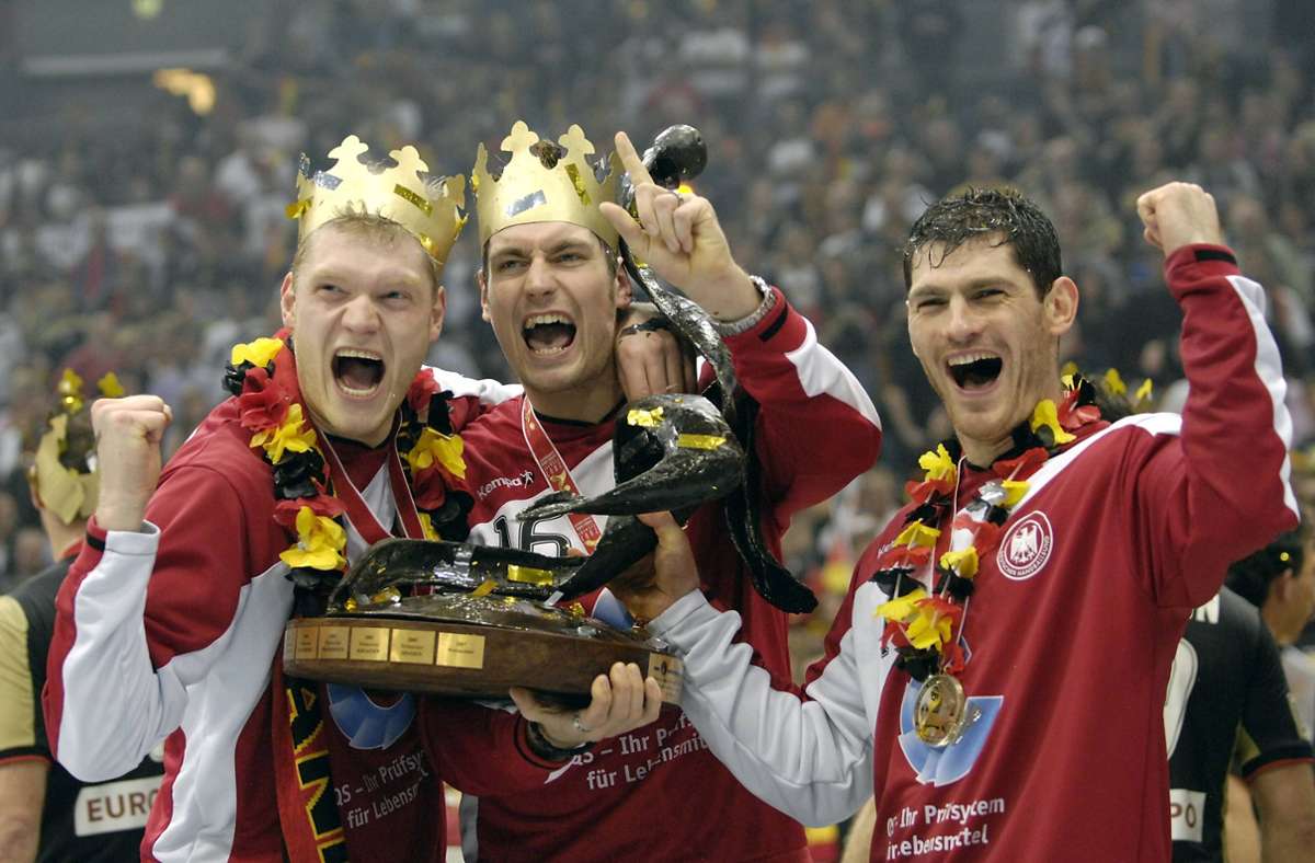 Die drei deutschen Torhüter beim WM-Triumph 2007: Johannes Bitter, Carsten Lichtlein, Henning Fritz (v.li.).