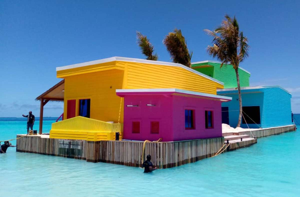 Die erste Insel wurde im Februar 2023 realisiert. Bis 2027 soll die  erste schwimmende Stadt der Welt gebaut sein. Foto: Waterstudio/Dutch Docklands Maldives