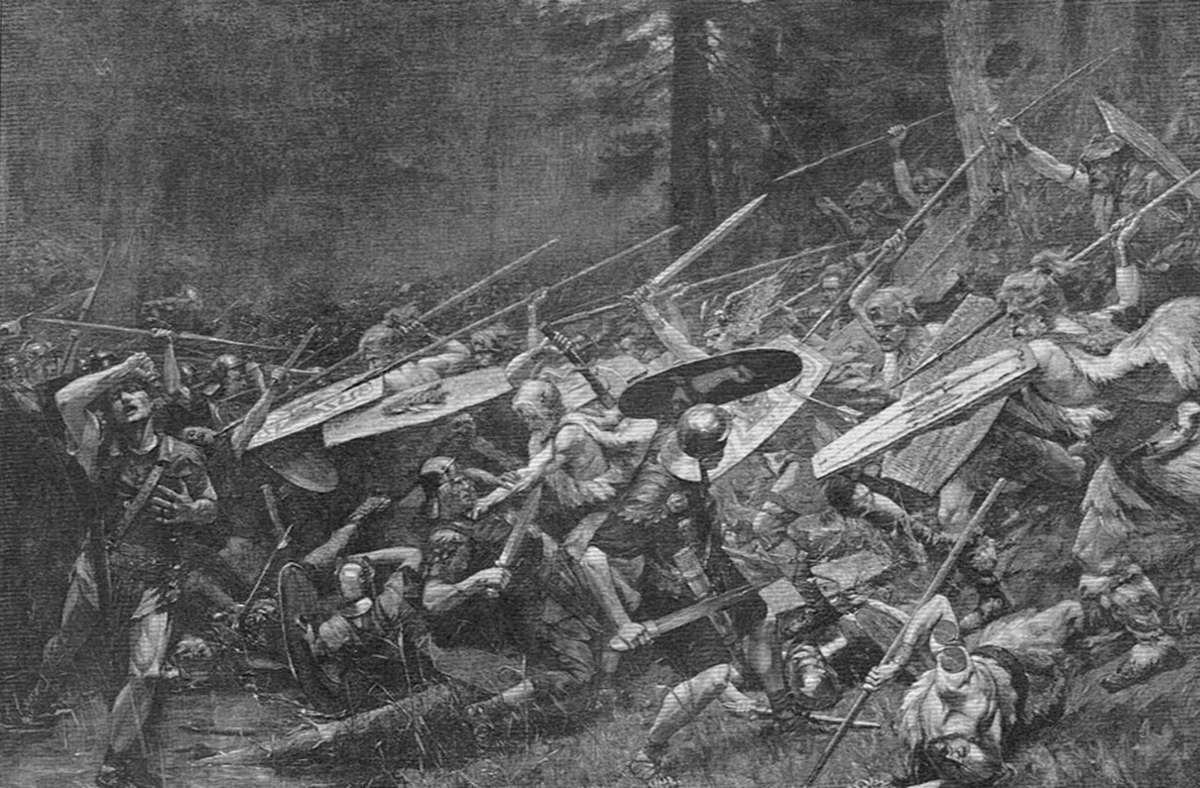 „Furor Teutonicus“: So stellten sich Künstler  im 19. Jahrhundert die Varusschlacht vor (Bild von  Paja Jovanović, 1889).