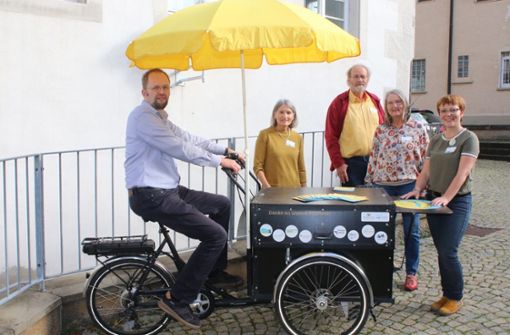 Die Bananologen nehmen ihren fahrbaren Infostand, das Lastenrad FaRe, zu vielen Workshops mit. Foto: Stadt Herrenberg