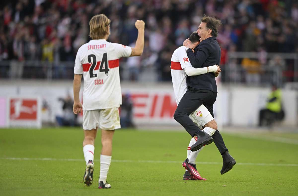 Bei den VfB-Verantwortlichen fällt eine Menge Druck ab  – der Sieg ist ein wichtiges Zeichen im Abstiegskampf.