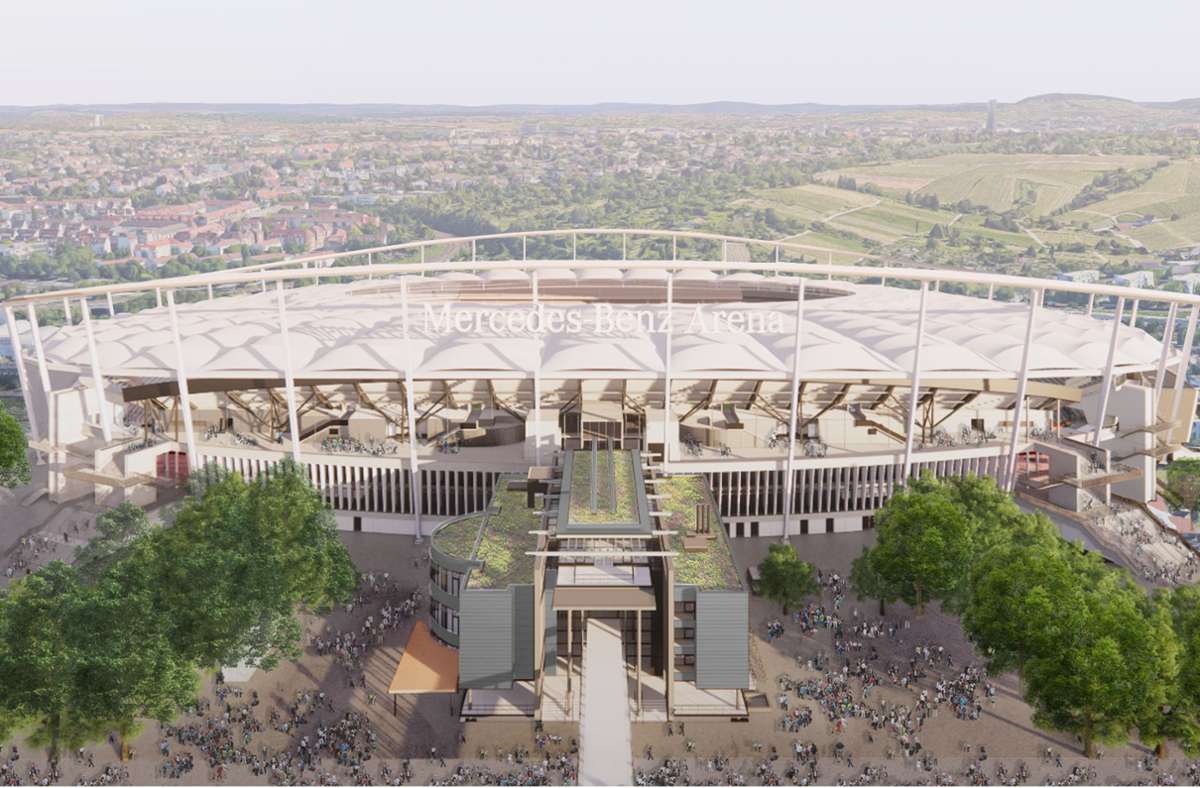 Visualisierung der neuen Frontansicht der Stuttgarter Arena.