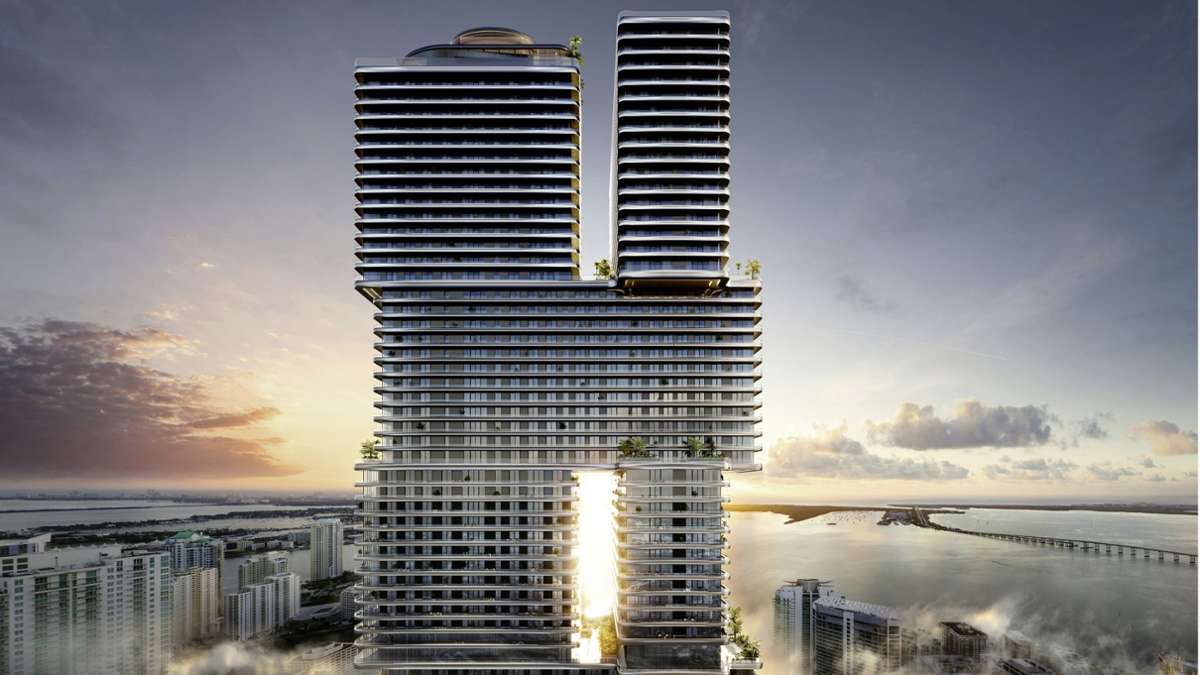 Ein gestapelter Wohnturm in Miami von der Stuttgarter Firma Mercedes-Benz