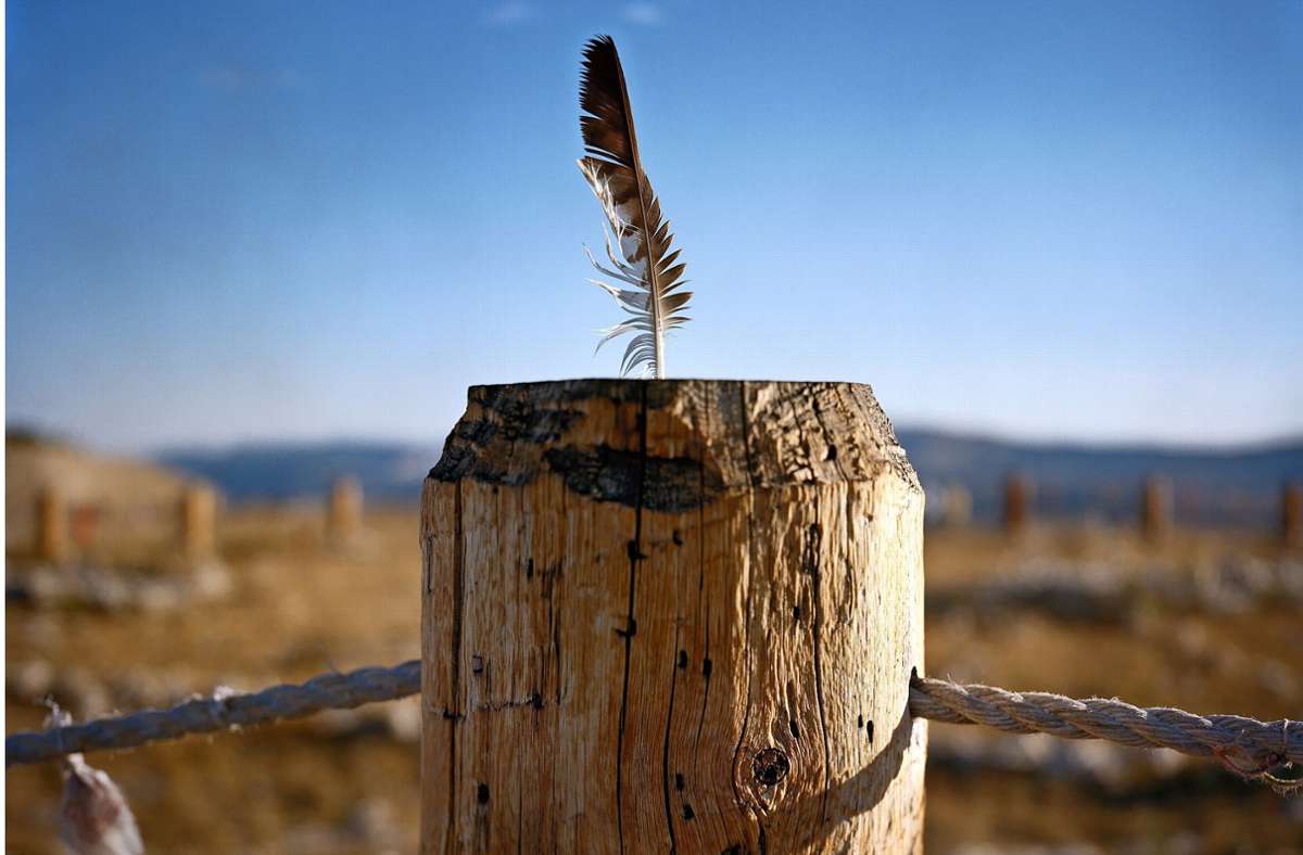 Heilige Stätte der Prärie-Indianer: Adler-Feder am Big Horn Medizin-Rad im US-Bundesstaat Wyoming Foto: Kehrer Verlag/Michael Sherwin