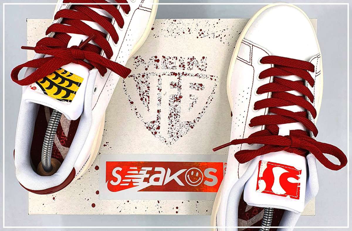 Wir versteigern den MeinVfB-Sneaker: Ein absolutes Unikat, exklusiv für diese Aktion von „Sneakos.Europe“ veredelt.