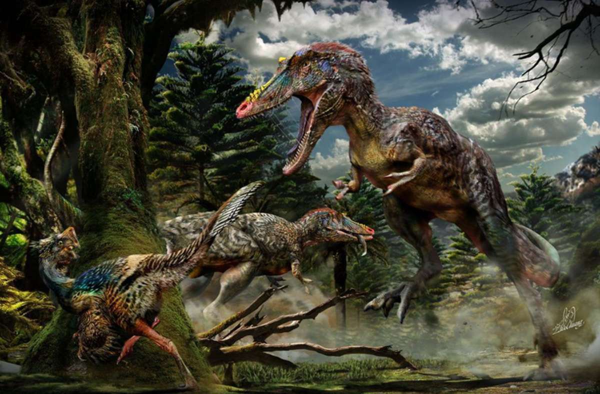 Ein Qianzhousaurus auf der Jagd: Fossilien dieses Dinosauriers, der vor 72 bis 66 Millionen Jahre lebte, wurden in der chinesischen Provinz Ganzhou gefunden.