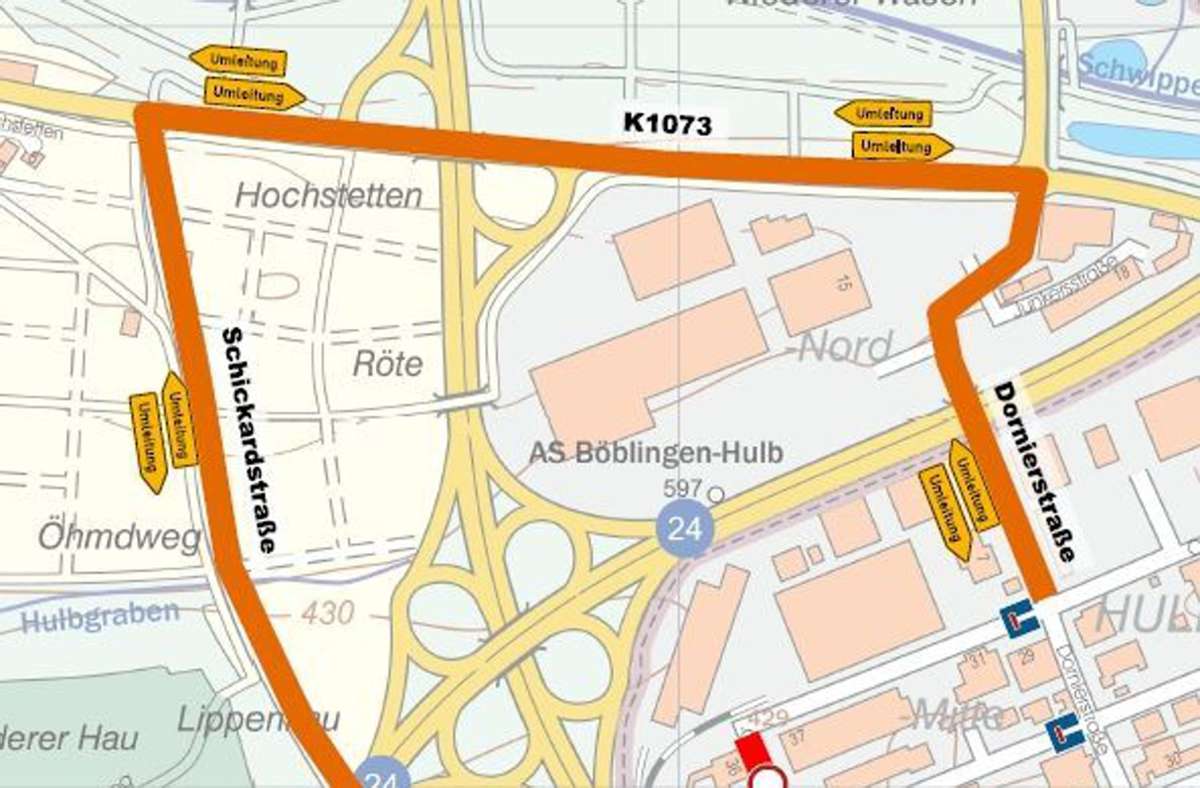 Baustellen im Böblinger Gewerbegebiet: Hulb über Schickhardstraße bis Ende April nicht erreichbar