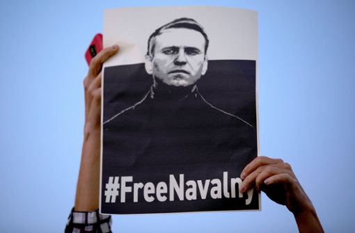 Eine Frau hält ein Schild mit der Aufschrift «Free Nawalny» (Befreit Nawalny) während einer Demonstration gegen die Inhaftierung des russischen Oppositionsführers Nawalny. Foto: dpa/Oded Balilty