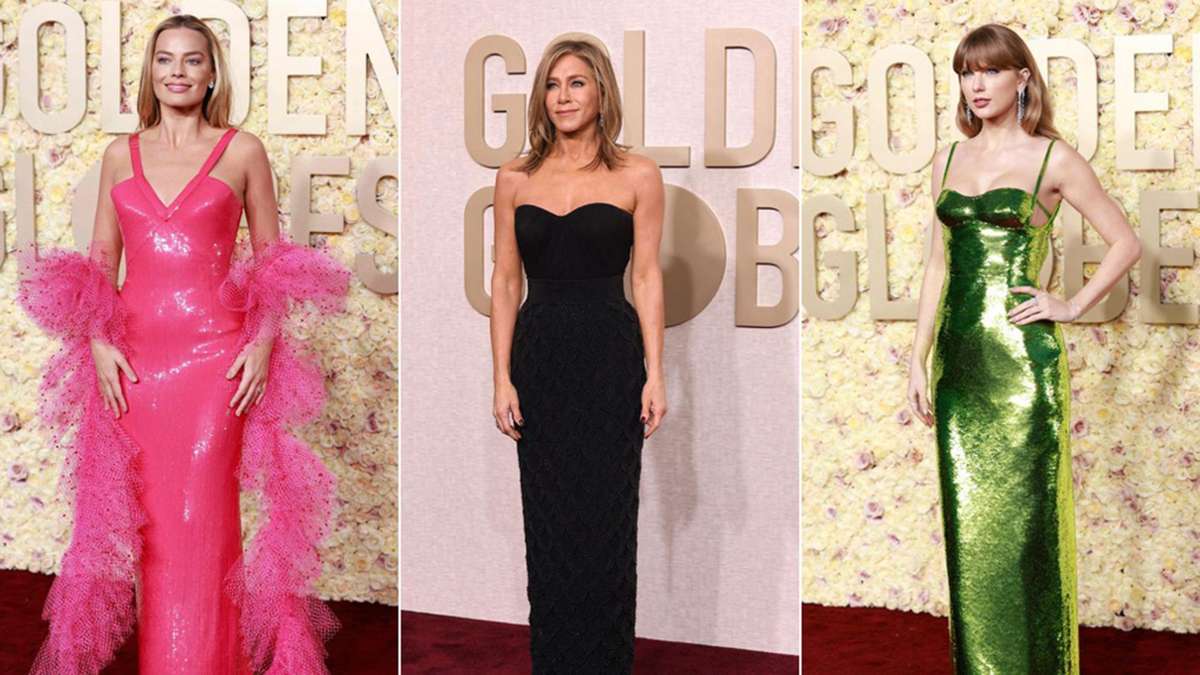 Drei Golden-Globe-Looks, die überzeugten (von links): Margot Robbie, Jennifer Aniston und Taylor Swift.