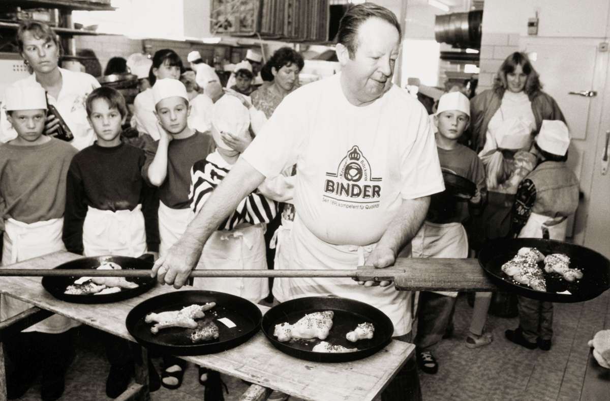 Heinz Binder, der Vater von Wolfgang und Eberhard Binder beim Tag der offenen Tür 1995 im Rahmen des 100-jährigen Jubiläums des Betriebs.