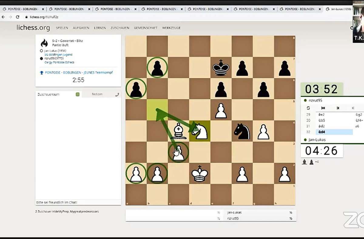 Schach: Gelungener Online-Vergleich zwischen Böblingen und Pontoise