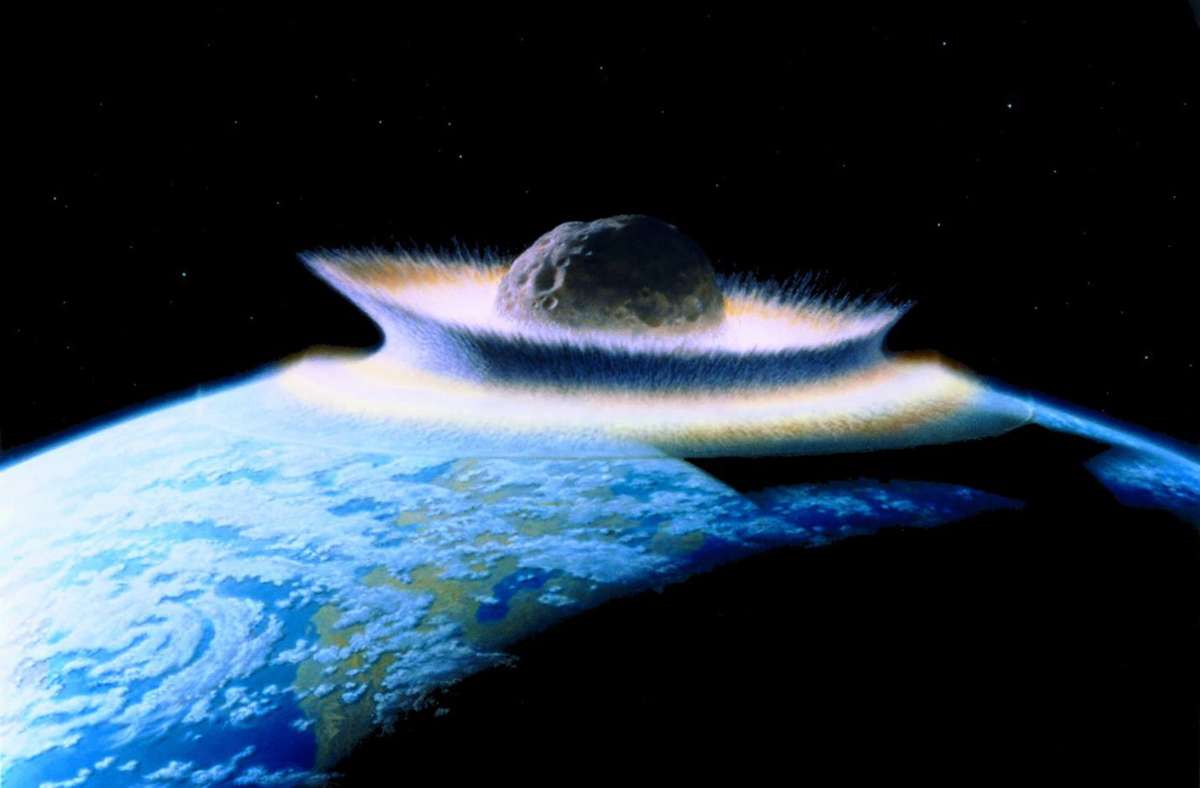 Künstlerische Darstellung eines Asteroiden-Einschlags auf der Erde.