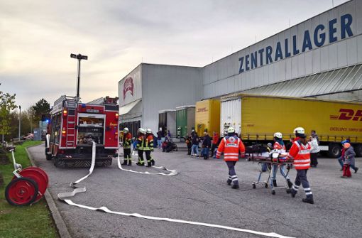 Am Firmensitz von Ciloglu übte die Gärtringer Feuerwehr am Samstagnachmittag den Ernstfall vor den Augen vieler Zuschauer. Foto: Käthe Rueß