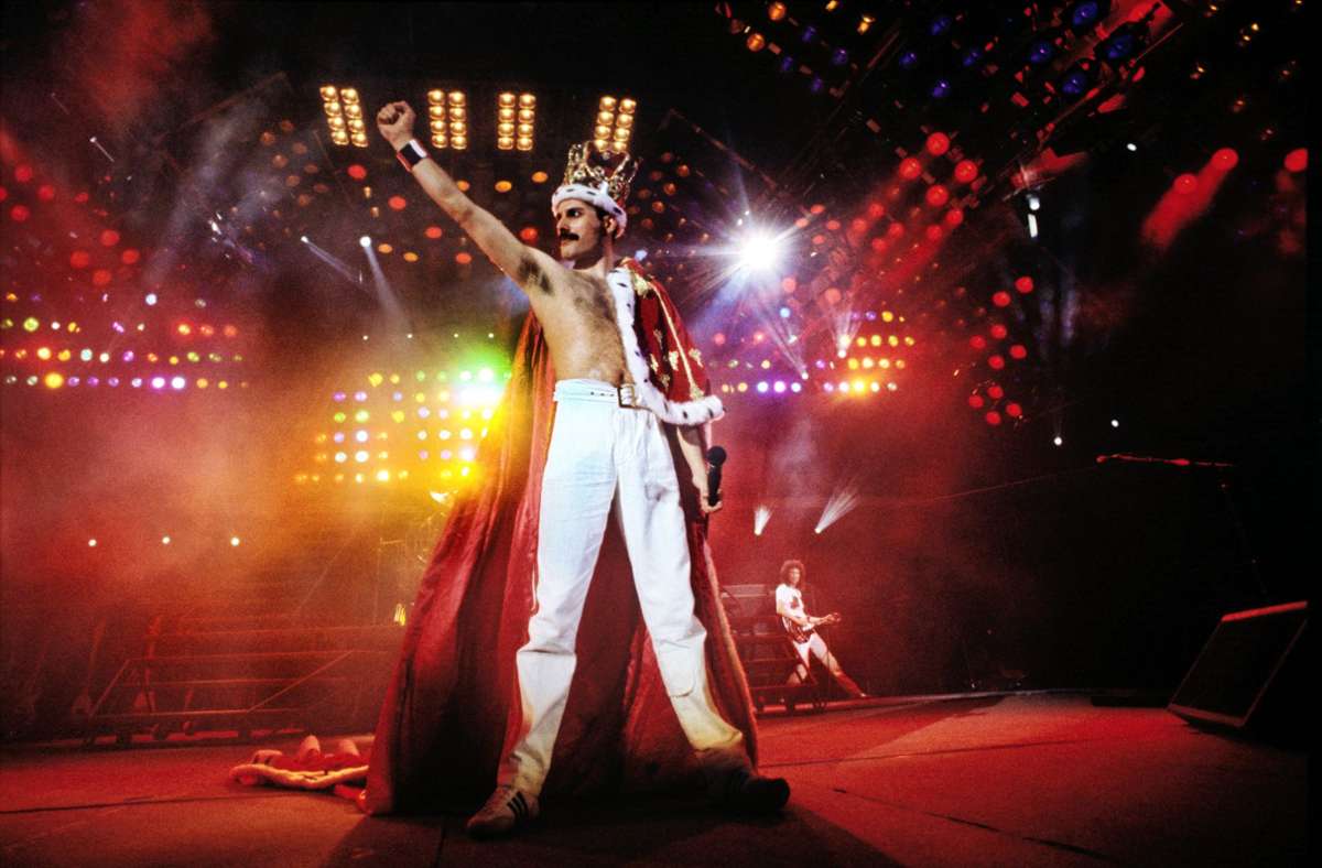Freddie Mercury bei einem Queen-Auftritt 1986 im Londoner Wembley Stadion.