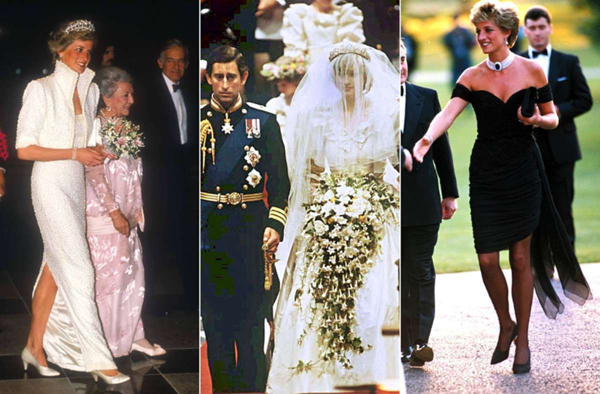 Kleider, die vielen in Erinnerung geblieben sein dürften: Prinzessin Diana im „Elvis-Kleid“, ihrem Brautkleid und dem Cocktailkleid, das als „Revenge Dress“ in die Annalen einging.