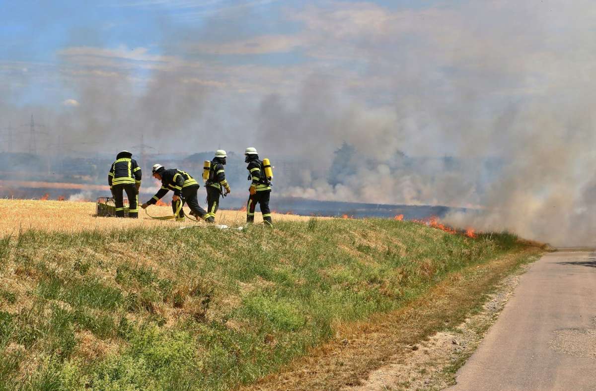 Brand in  Vaihingen an der Enz: Stoppelacker in Flammen